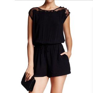Black Floral Lace-Trim Romper - XS